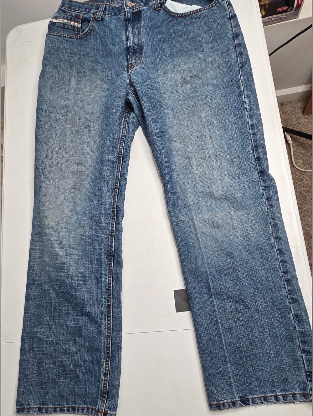 U.S. Polo Assn. Mens 36x32 Blue Straight Leg Denim Jeans Embroidered Flag